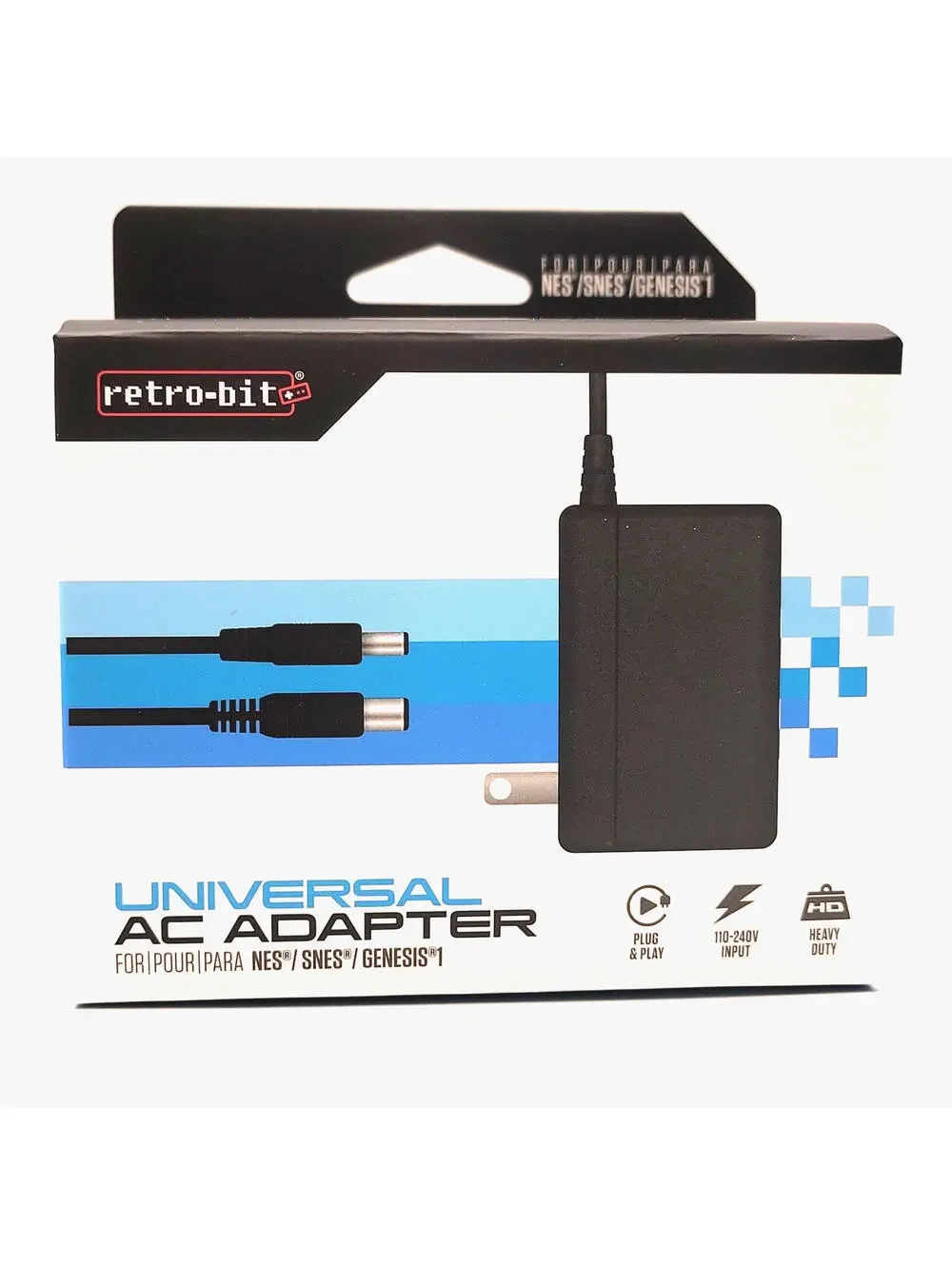 3-in-1 AC Adapter Power Supply Cord (Nintendo NES, SNES, Sega Genesis 1)